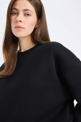 Boxy Fit Crew Neck Basic Plain Thick Sweatshirt