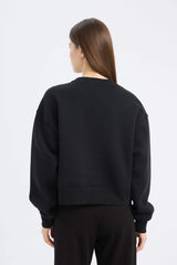 Boxy Fit Crew Neck Basic Plain Thick Sweatshirt
