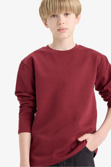 T-shirt for boys with long sleeves, loose fit, round neck.