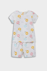 Baby Girl Pajama Set Floral Patterned Short Sleeve Combed Cotton Top and Elastic Waist Shorts