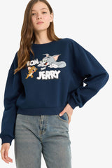 Cool Tom & Jerry Regular Fit Crew Neck Printed Sweater in Heavyweight Fabric