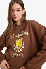 Cool Looney Tunes regular fit crew neck sweater with print in heavyweight material