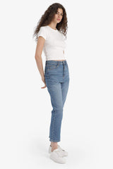 Mary Vintage Straight Fit High Waist Ankle Length Washed Jean Trousers