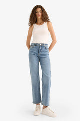 Comfort Straight High Waist Ankle Length Washed Jean Trousers