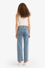Comfort Straight High Waist Ankle Length Washed Jean Trousers