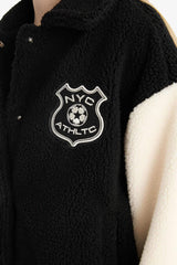 Cool Oversize Wide Fit Polo Collar Plush Bomber Jacket