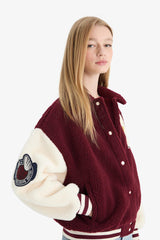 Cool Oversize Wide Fit Polo Collar Plush Bomber Jacket