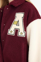 Cool Oversize Wide Fit Polo Collar Plush Bomber Jacket