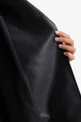 Regular Fit Faux Leather Buttoned Pocket Long Trench Coat