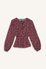 Regular Fit Crew Neck Polka Dot Long Sleeve Blouse