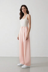 Afra X Defacto High Waist Long Length Wide Leg Crepe Fabric Trousers