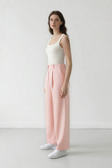 Afra X Defacto High Waist Long Length Wide Leg Crepe Fabric Trousers