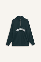 Boxy Fit Stand Collar Half Zipper Printed Sweatshirt