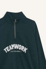 Boxy Fit Stand Collar Half Zipper Printed Sweatshirt