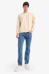 Boxy Fit Relaxed Cut Crew Neck Button-Down Sweatshirt