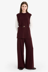 Crew Neck Belt Detailed Knit Sweater