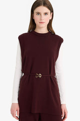 Crew Neck Belt Detailed Knit Sweater