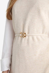 Crew Neck Belt Detailed Knit Sweater