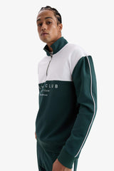 Boxy Fit Stand Collar Half Zipper Printed Sports Sweatshirt