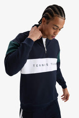 Boxy Fit Stand Collar Half Zippered Sports Sweatshirt