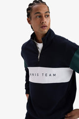 Boxy Fit Stand Collar Half Zippered Sports Sweatshirt