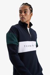 Boxy Fit Stand Collar Half Zippered Sports Sweatshirt