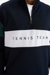 Boxy Fit Stand Collar Half Zippered Sports Sweatshirt