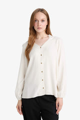 Regular Fit Crew Neck Glittery Fabric Long Sleeve Shirt