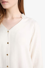 Regular Fit Crew Neck Glittery Fabric Long Sleeve Shirt