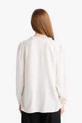 Regular Fit Crew Neck Glittery Fabric Long Sleeve Shirt