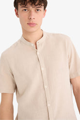 Regular Fit Stand-up Collar Cotton Shirt