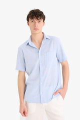 Regular Fit Stand-up Collar Cotton Shirt