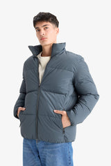 Water Repellent Windproof Stand Collar Lined Zippered Pocket Winter Coat