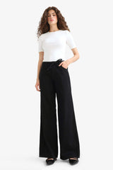 Wide Leg Gabardine Trousers with a Regular Waist and Regular Length