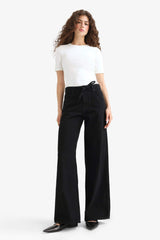Wide Leg Gabardine Trousers with a Regular Waist and Regular Length