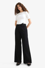 Wide Leg Gabardine Trousers with a Regular Waist and Regular Length