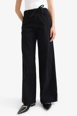 Wide Leg Gabardine Trousers with a Regular Waist and Regular Length