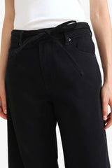 Wide Leg Gabardine Trousers with a Regular Waist and Regular Length