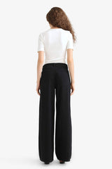Wide Leg Gabardine Trousers with a Regular Waist and Regular Length