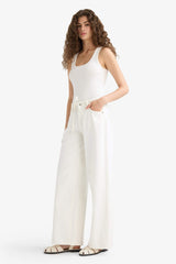 Wide Leg Gabardine Trousers with a Regular Waist and Regular Length