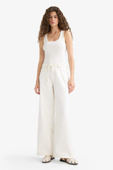 Wide Leg Gabardine Trousers with a Regular Waist and Regular Length