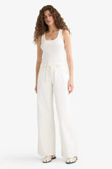 Wide Leg Gabardine Trousers with a Regular Waist and Regular Length