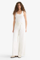 Wide Leg Gabardine Trousers with a Regular Waist and Regular Length