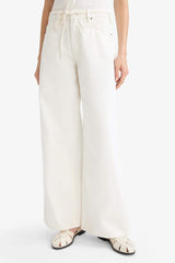 Wide Leg Gabardine Trousers with a Regular Waist and Regular Length