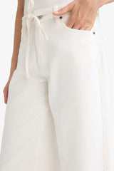 Wide Leg Gabardine Trousers with a Regular Waist and Regular Length