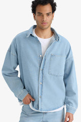 Oversize Wide Fit Denim Long Sleeve Shirt