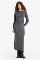 Bodycon maxi dress with long sleeves and boat neckline