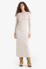 Bodycon maxi dress with long sleeves and boat neckline