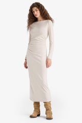 Bodycon maxi dress with long sleeves and boat neckline