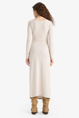 Bodycon maxi dress with long sleeves and boat neckline